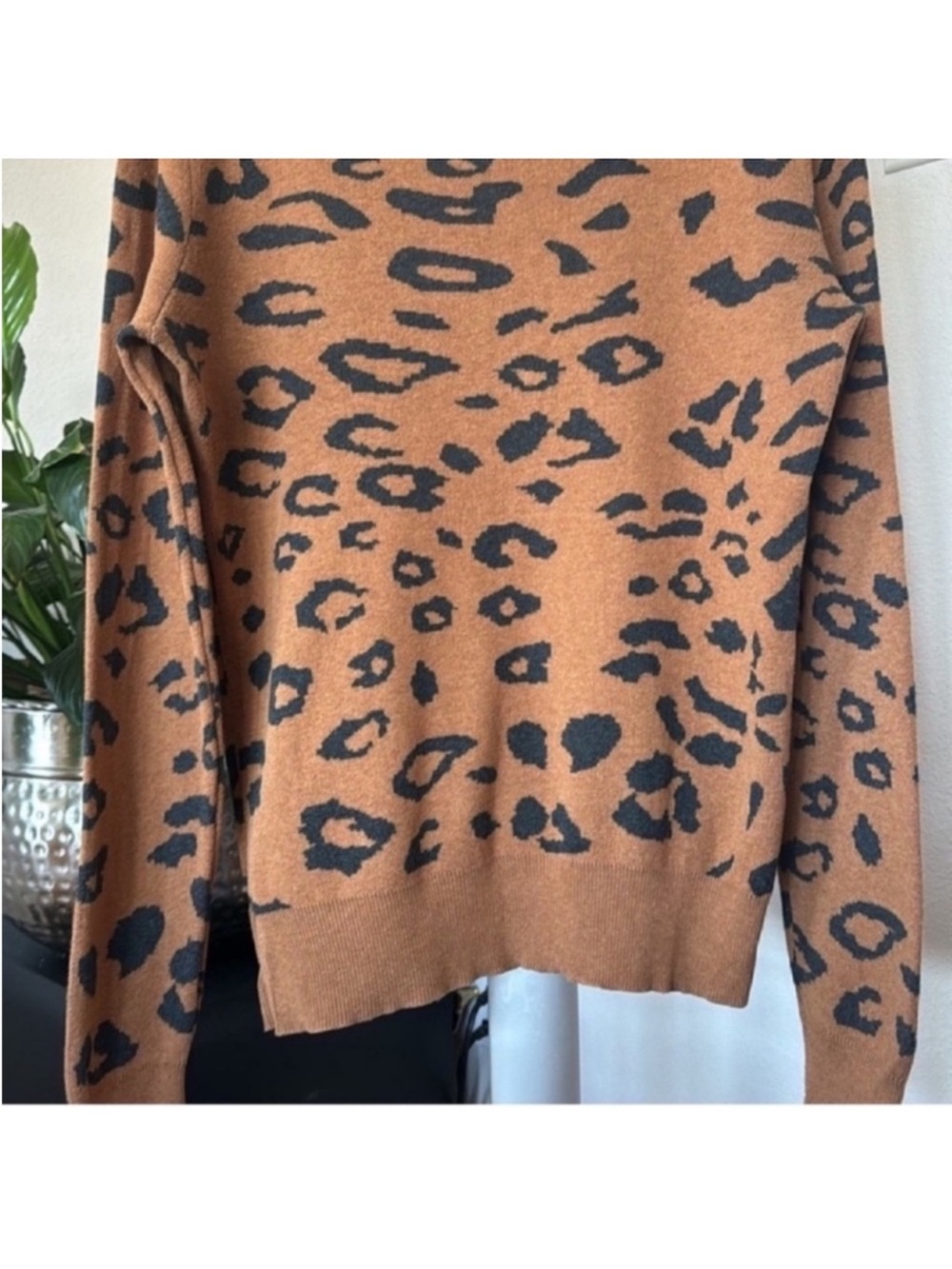 Mossimo Leopard Camouflage Knit Sweaters Sz M Crew Green Brown Black - Picture 14 of 14